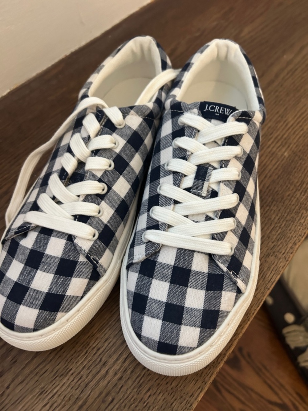 J. Crew Navy & White Gingham Low-Top Sneakers, 7.5, NWT